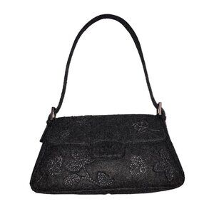 Handbag Gray Textured Leaves Fabric Shoulder Bag Purse Fall Felted Liz Claiborne